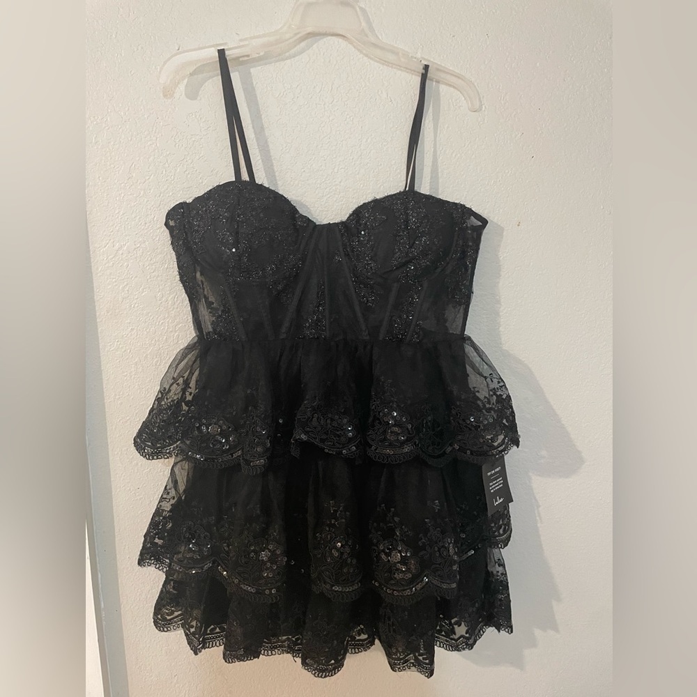 NWT LULUS Exquisite Drama Black Embroidered Sequin - Picture 2 of 5